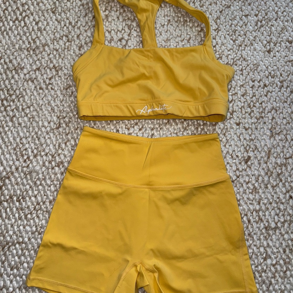 Alphalete Yellow Athletic Shorts and Top Set